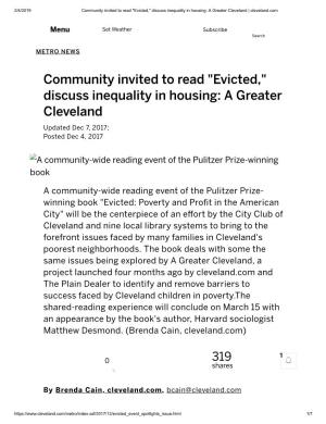 "Evicted," Discuss Inequality in Housing: a Greater Cleveland | Cleveland.Com