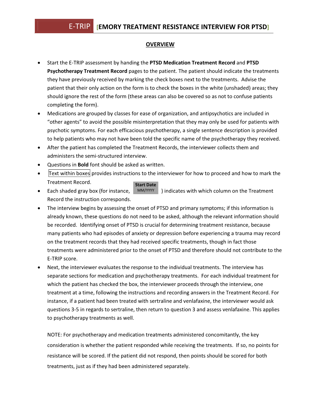 Emory Treatment Resistance Interview for Ptsd]