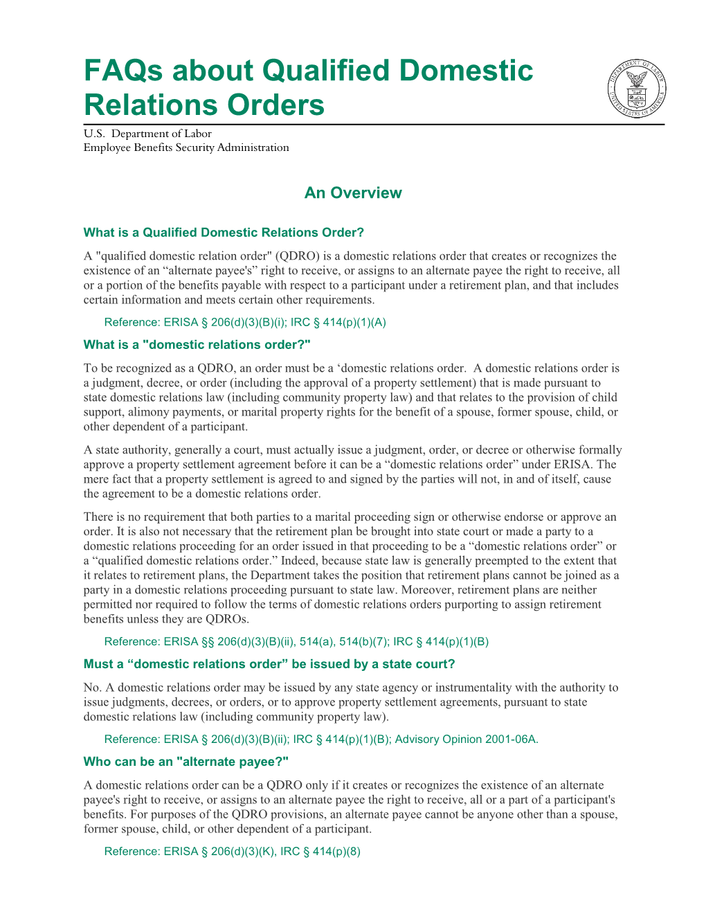 Faqs About Qualified Domestic Relations Orders U.S