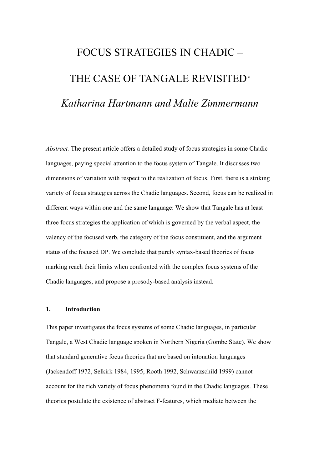 Focus Strategies in Chadic – the Case of Tangale