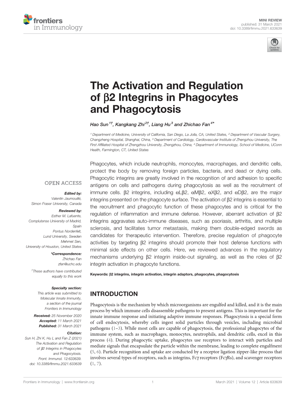 The Activation and Regulation of Β2 Integrins in Phagocytes And
