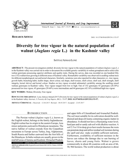 Diversity for Tree Vigour in the Natural Population of Walnut (Juglans Regia L.) in the Kashmir Valley