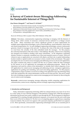 A Survey of Context-Aware Messaging-Addressing for Sustainable Internet of Things (Iot)