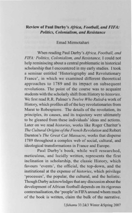 Review of Paul Darby's Africa, Football, and FIFA : Politics, Colonialism, and Resistance