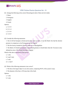 UPSC Prelims Practice Questions Set - 10 Q1