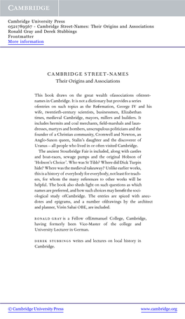 CAMBRIDGE STREET-NAMES Their Origins and Associations