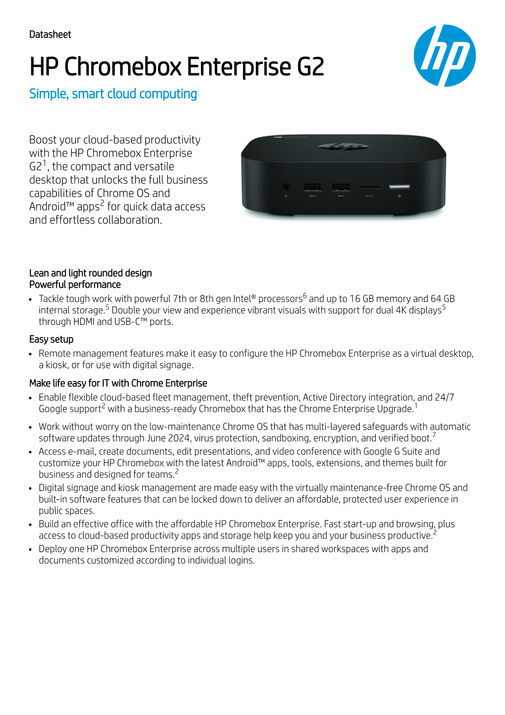 HP Chromebox Enterprise G2 Simple, Smart Cloud Computing