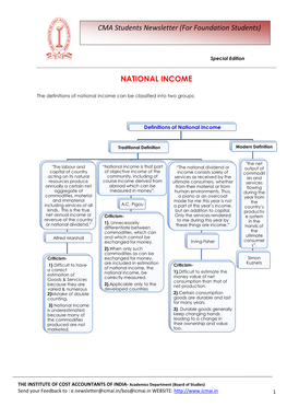 (For Foundation Students) NATIONAL INCOME