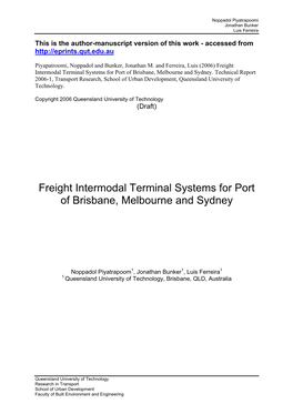 Freight Intermodal Terminal Systems for Port of Brisbane, Melbourne and Sydney