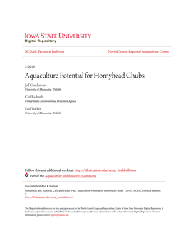 Aquaculture Potential for Hornyhead Chubs Jeff Undeg Rson University of Minnesota - Duluth