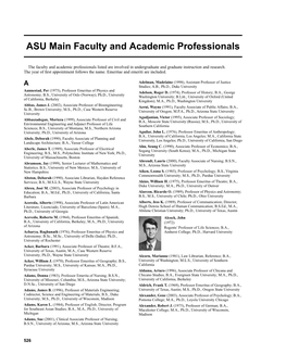 Asu Main Faculty and Academic Professionals