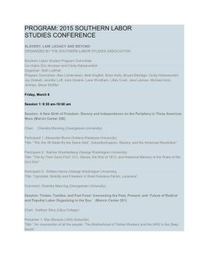 Program: 2015 Southern Labor Studies Conference
