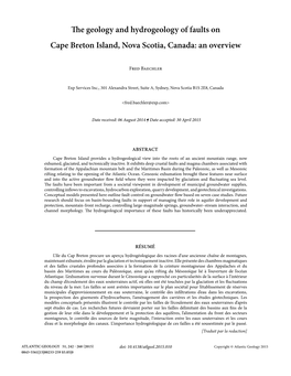 The Geology and Hydrogeology of Faults on Cape Breton Island, Nova Scotia, Canada: an Overview