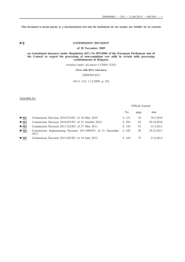 B COMMISSION DECISION of 30 November 2009 on Transitional