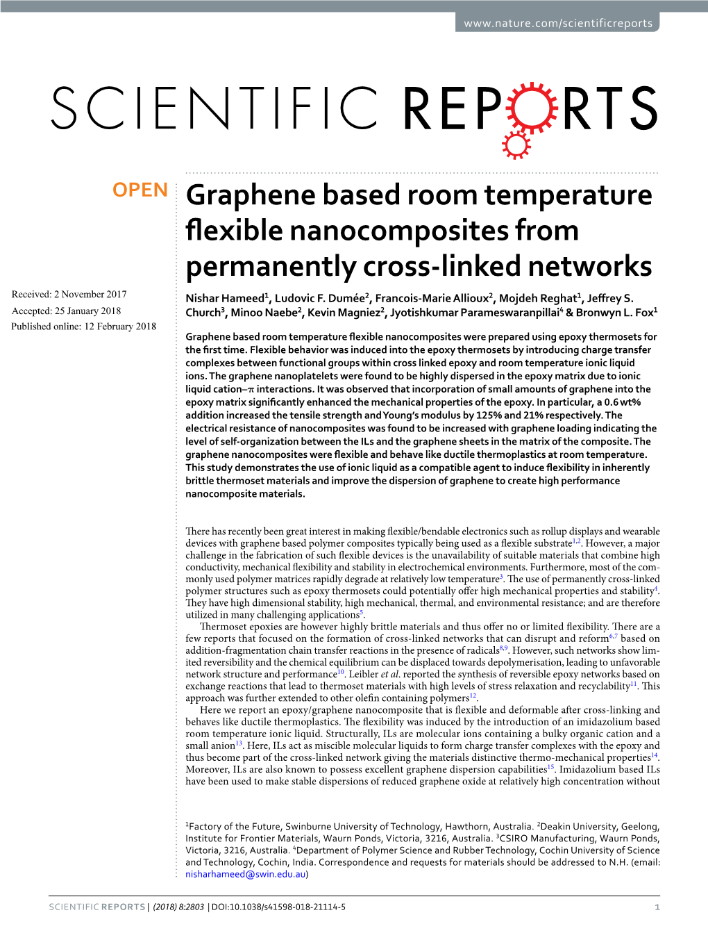 Graphene Based Room Temperature Flexible Nanocomposites From