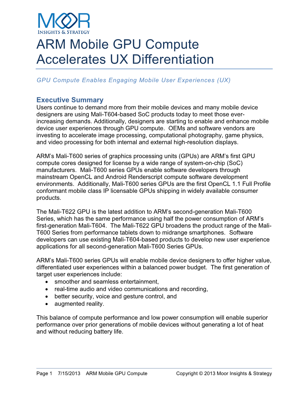 ARM Mobile GPU Compute Accelerates UX Differentiation