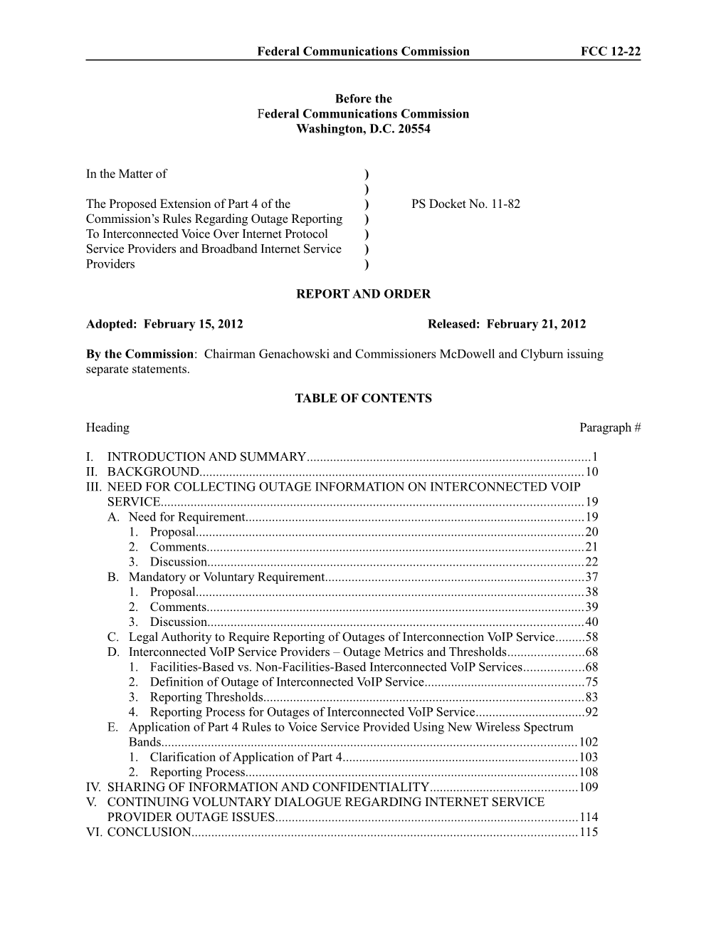 Federal Communications Commission FCC 12-22