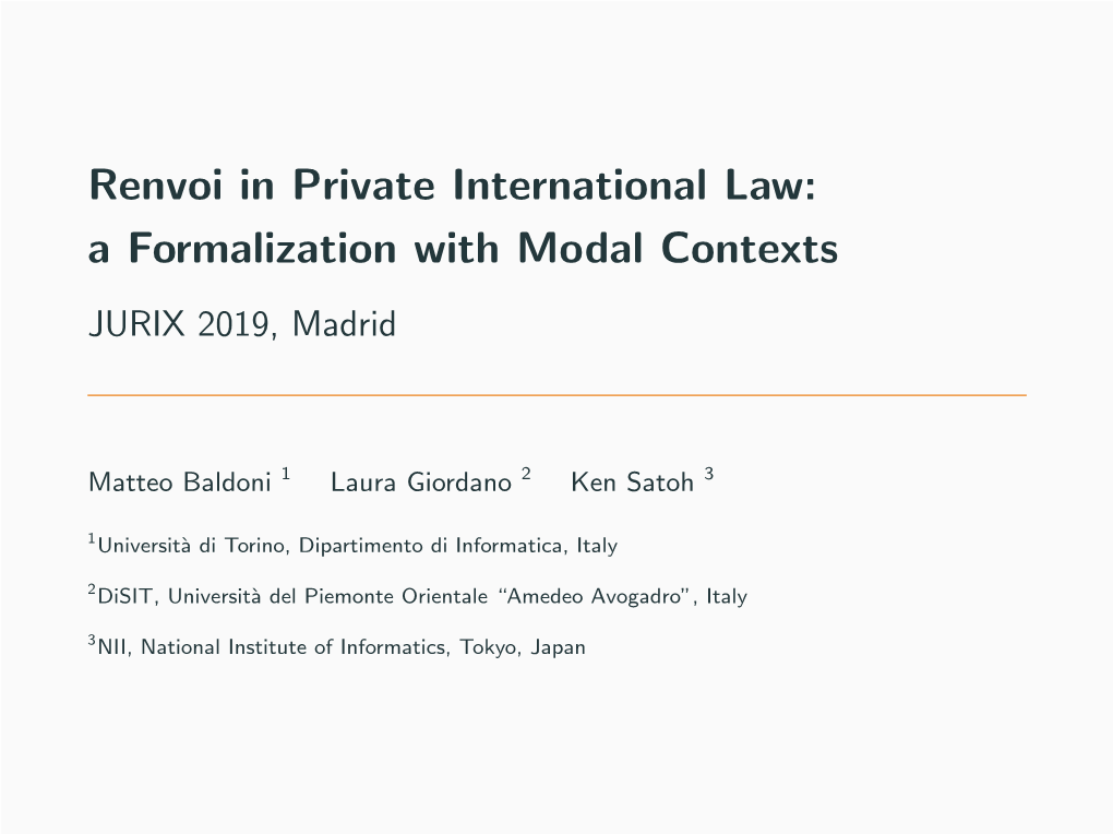 Renvoi in Private International Law: a Formalization with Modal Contexts JURIX 2019, Madrid