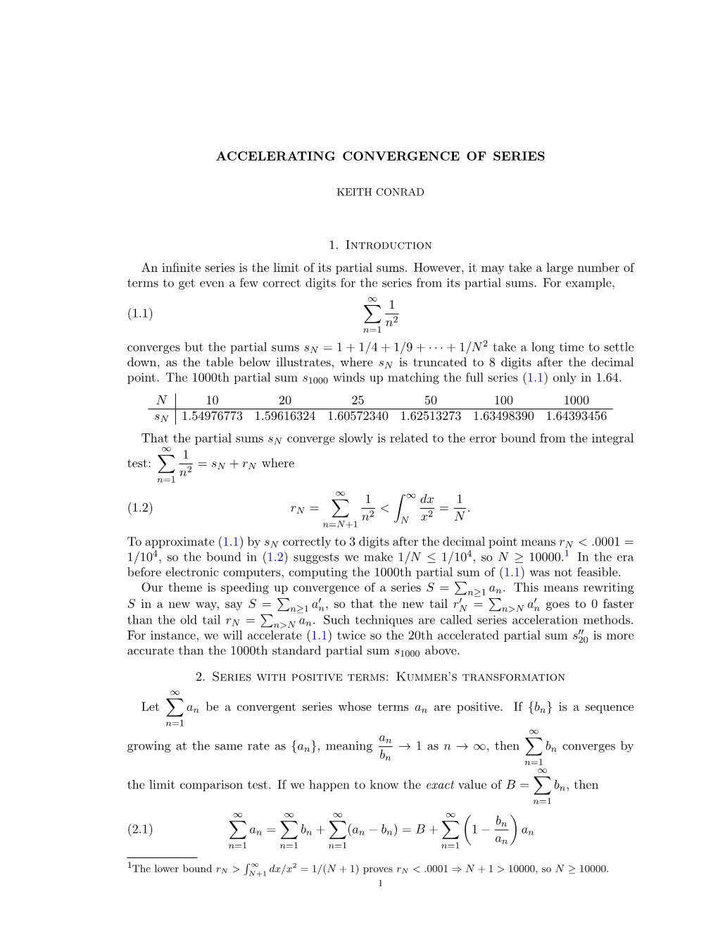 Accelerating Convergence of Series