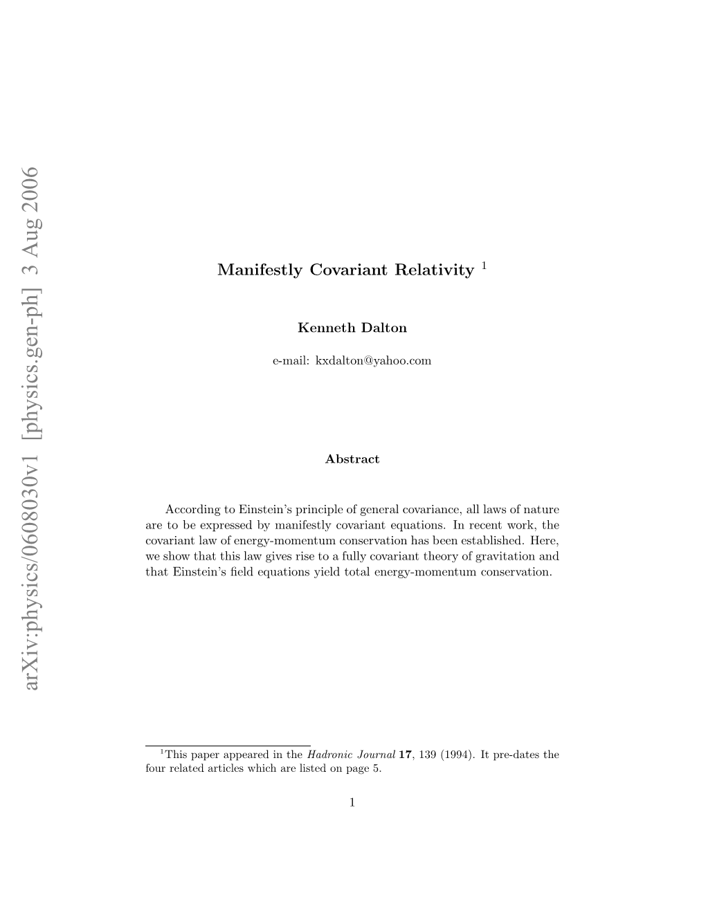 Arxiv:Physics/0608030V1 [Physics.Gen-Ph] 3 Aug 2006 Orrltdatce Hc R Itdo Ae5