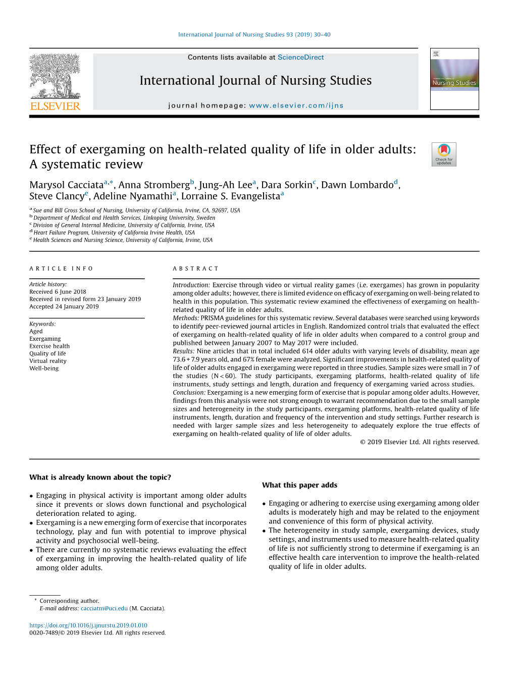 Effect of Exergaming on Health-Related Quality of Life in Older Adults: a Systematic Review