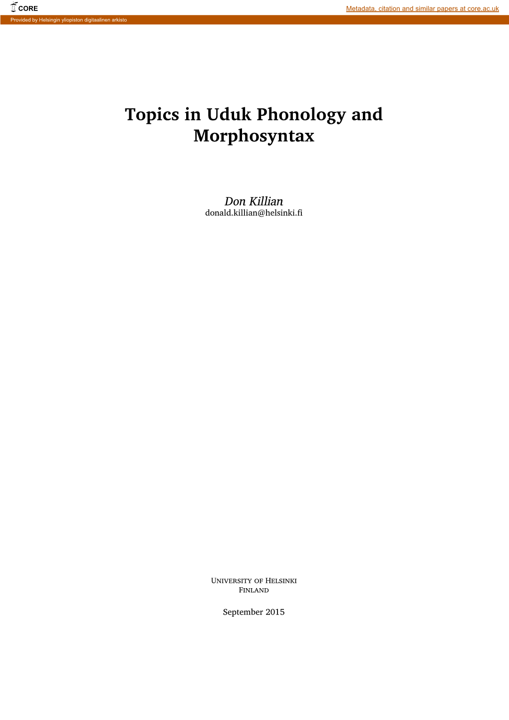 Topics in Uduk Phonology and Morphosyntax