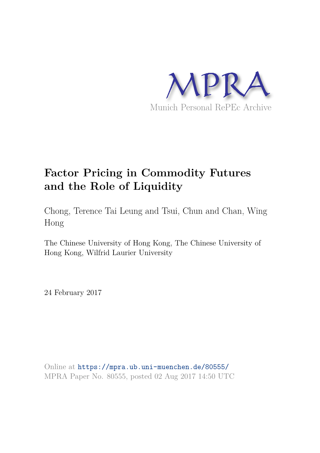 Factor Pricing in Commodity Futures and the Role of Liquidity