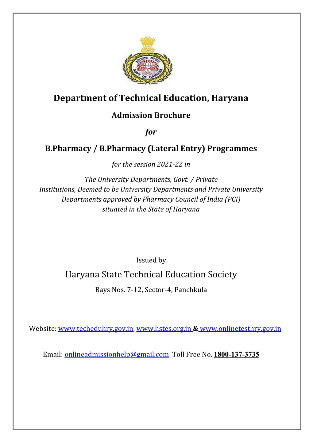 Tentative B.Pharmacy Admission Prospectus 2021.Pdf