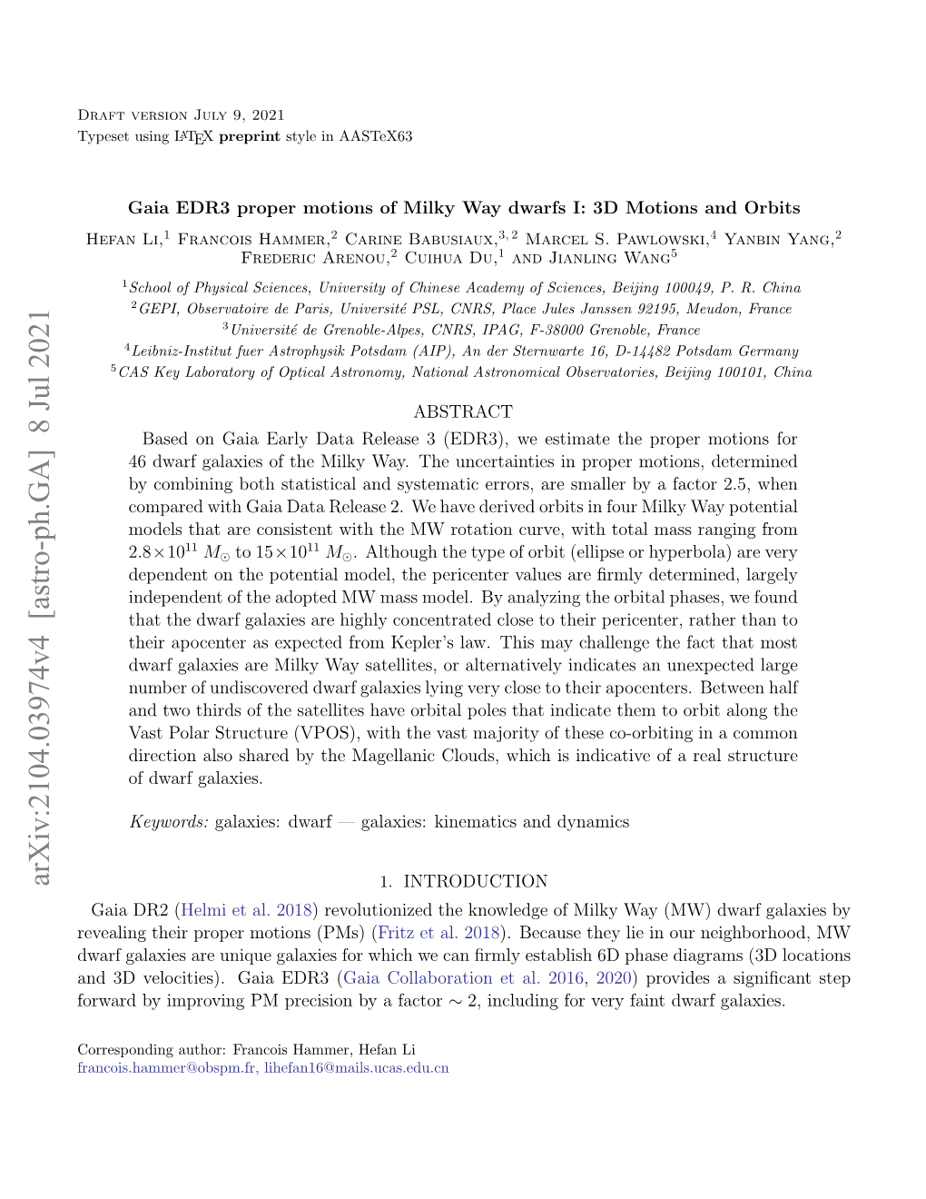 Arxiv:2104.03974V4 [Astro-Ph.GA] 8 Jul 2021 1