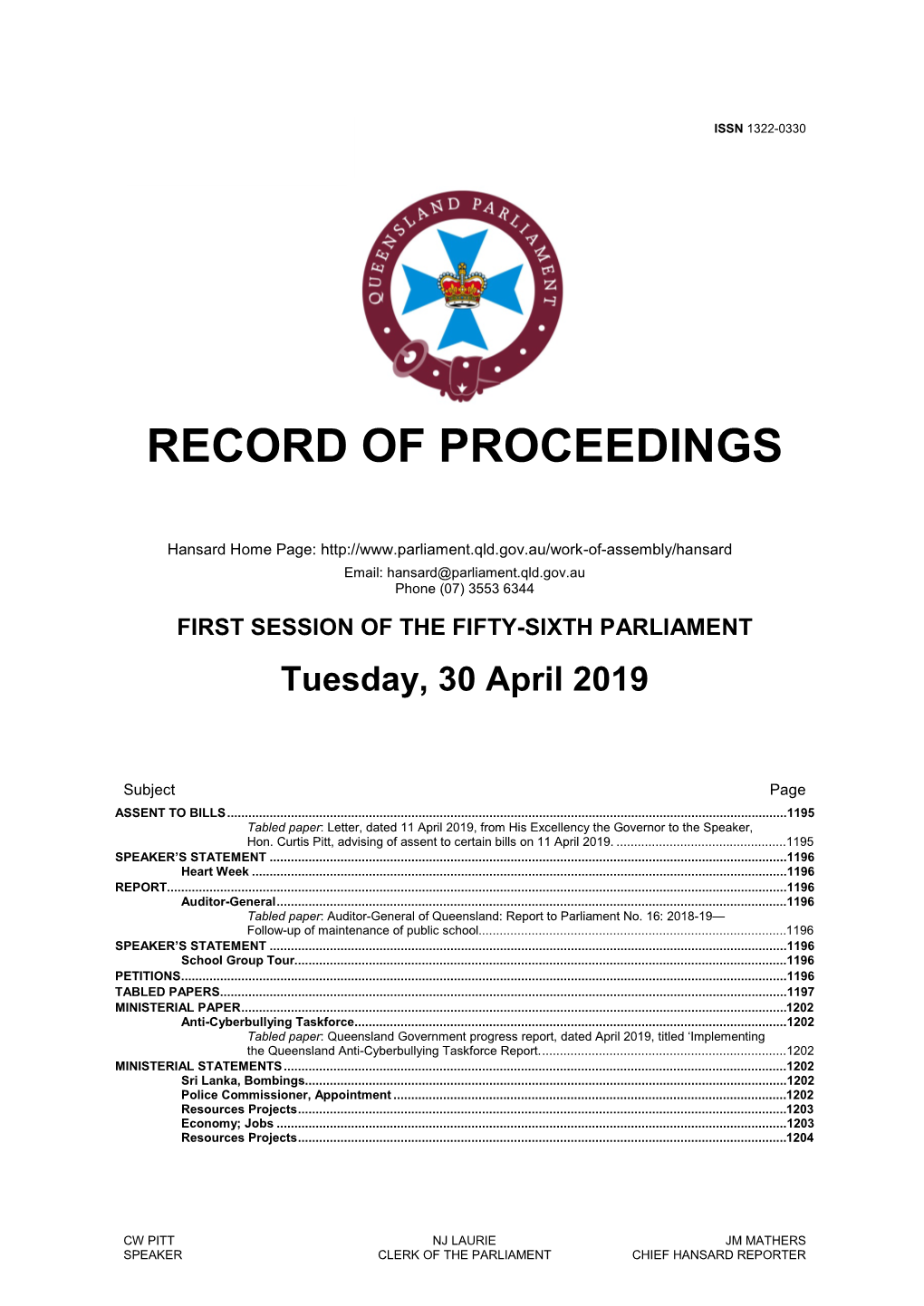 Record of Proceedings