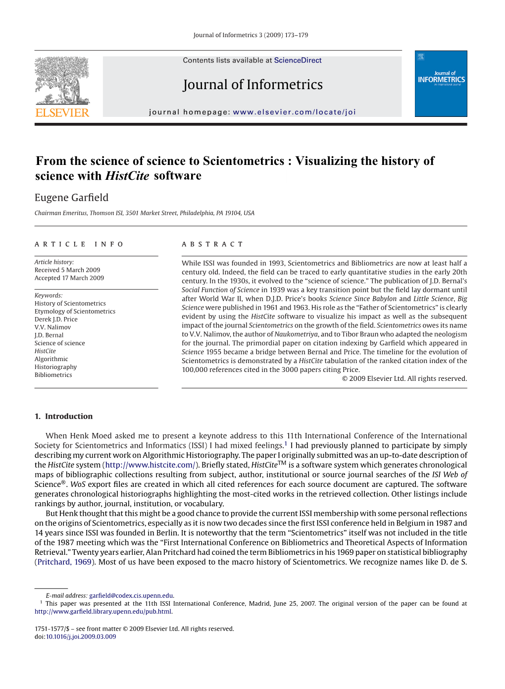 Journal of Informetrics 3 (2009) 173–179