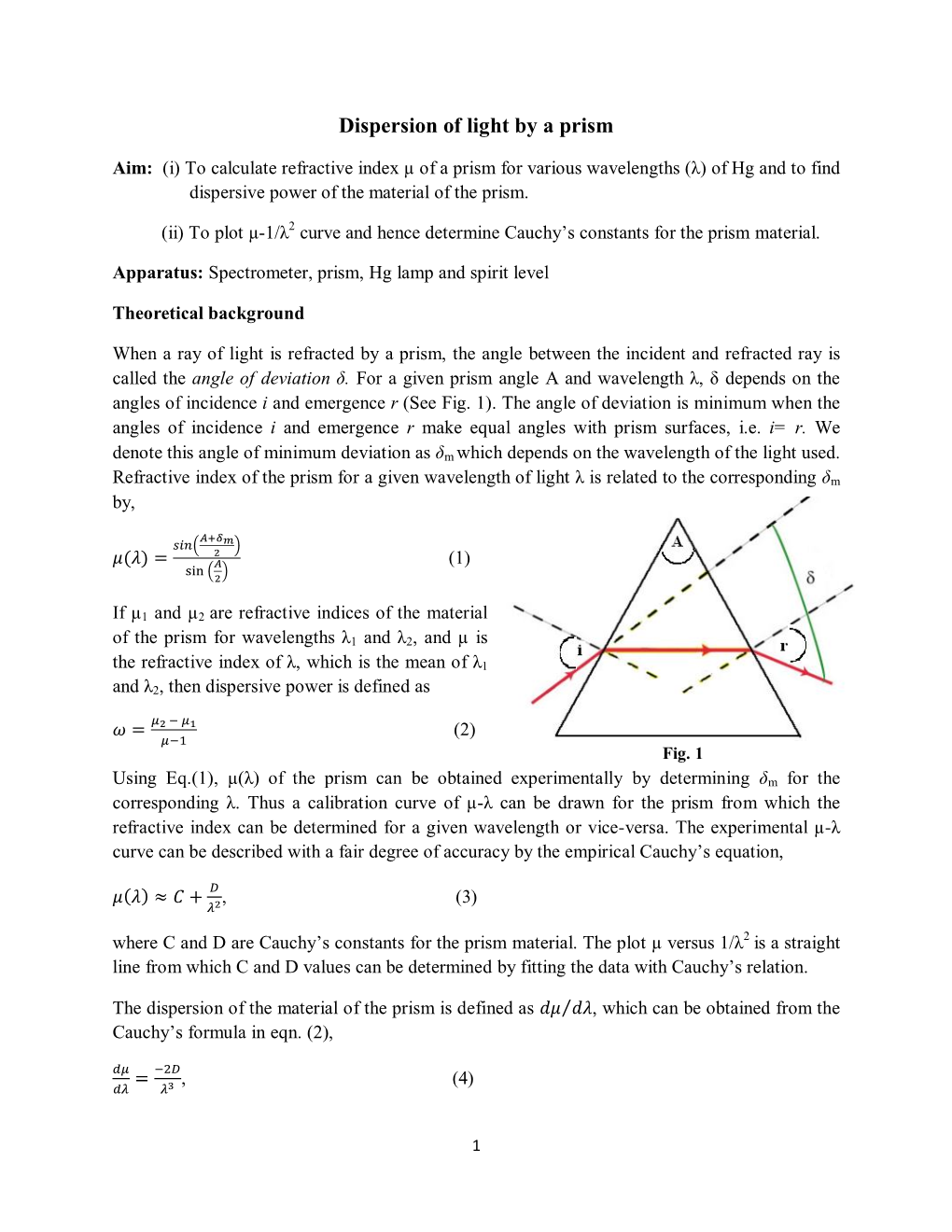 Dispersion of Light by a Prism