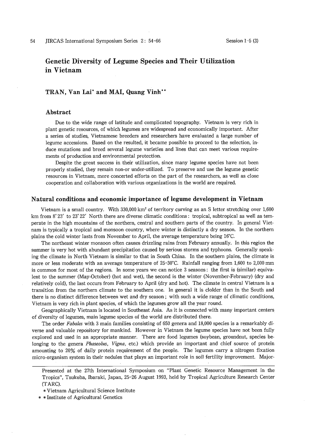 Genetic Diversity of Legume Species and Their Utilization in Vietnam