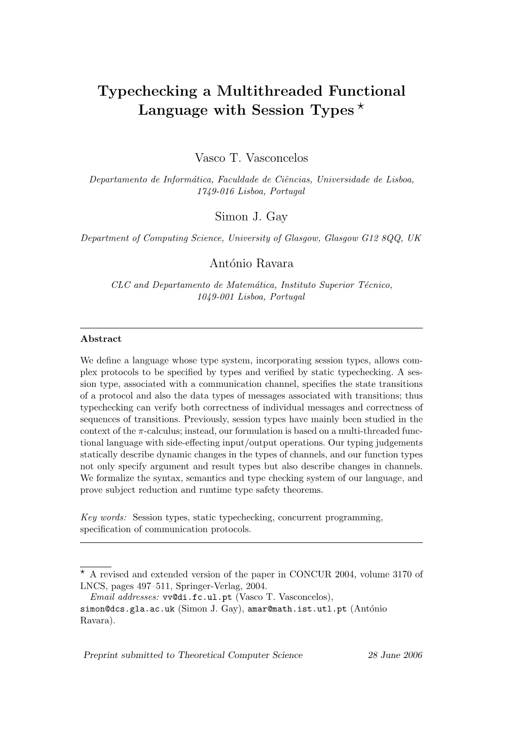 Typechecking a Multithreaded Functional Language with Session Types ?