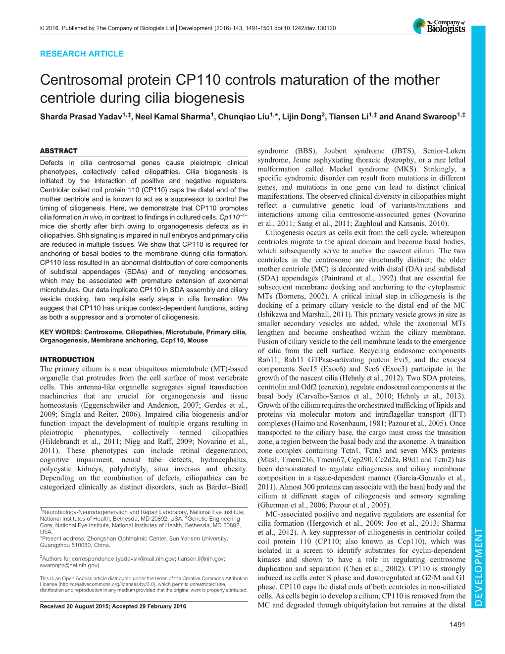 Centrosomal Protein CP110 Controls Maturation of the Mother Centriole