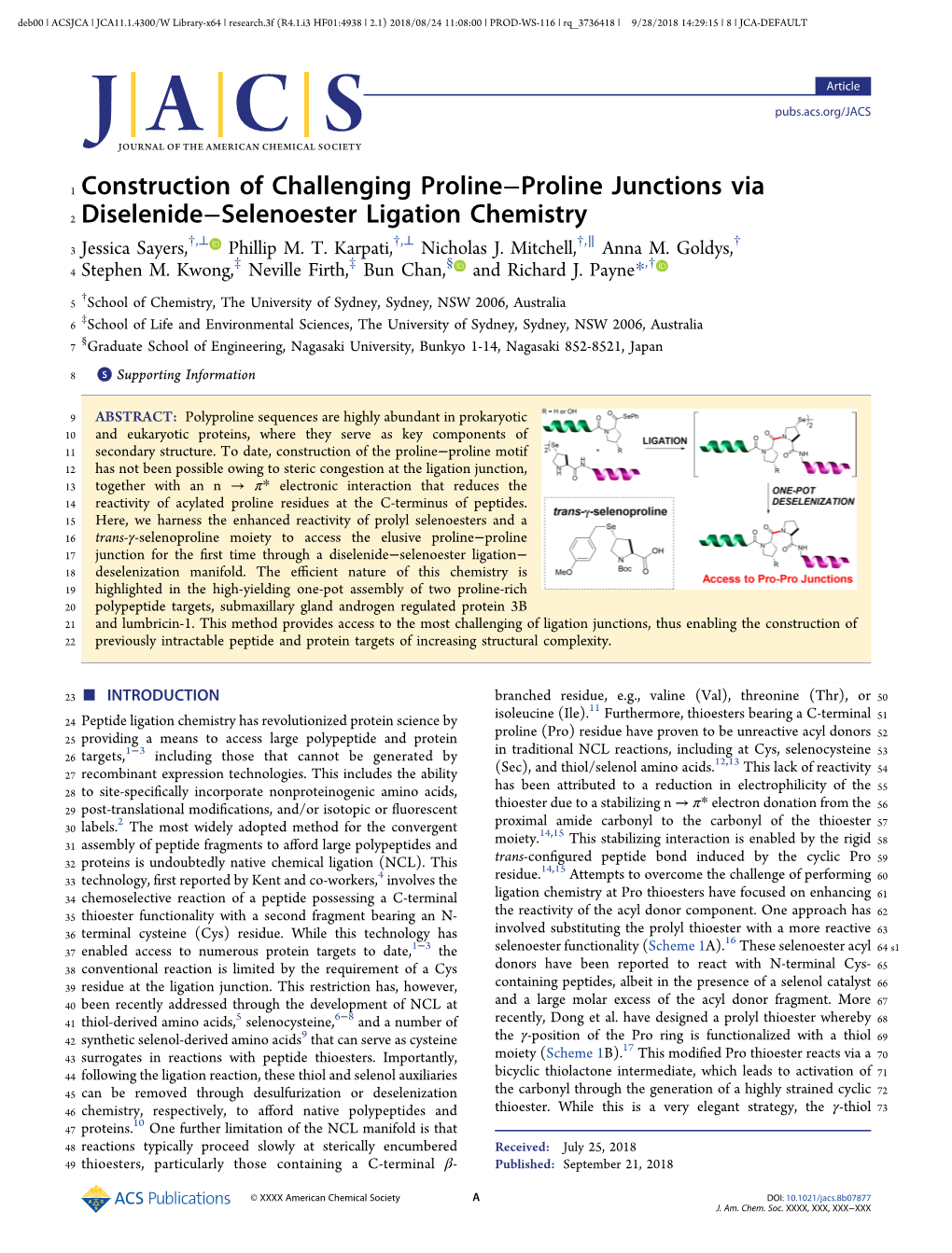 Construction of Challenging Proline–Proline Junctions Via Diselenide–Selenoester Ligation Chemistry