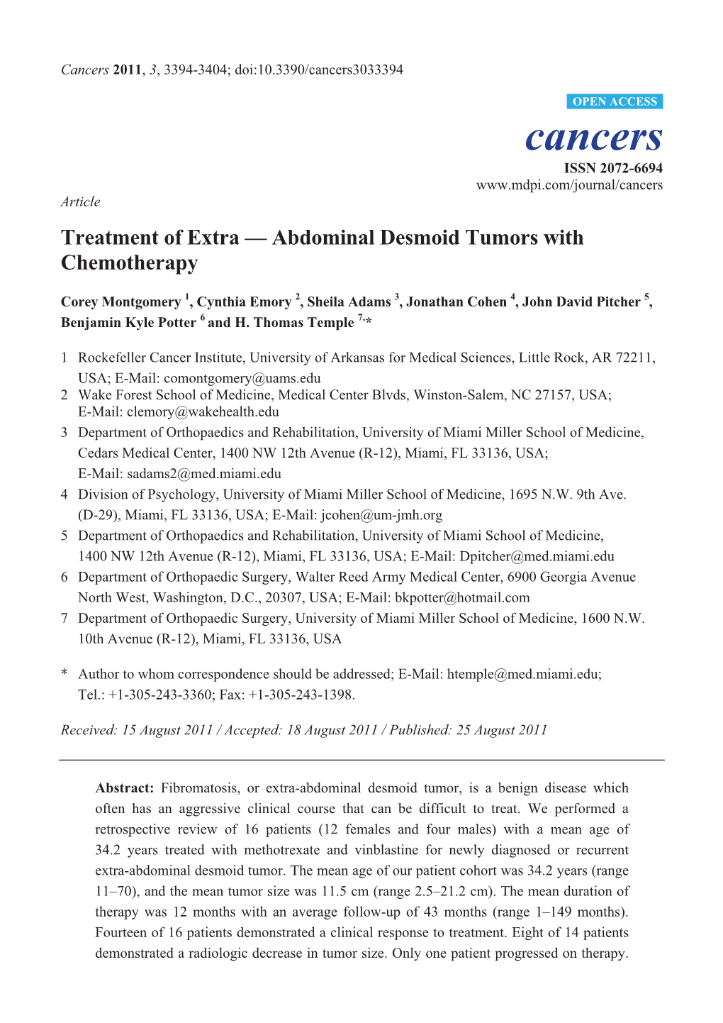 Abdominal Desmoid Tumors with Chemotherapy