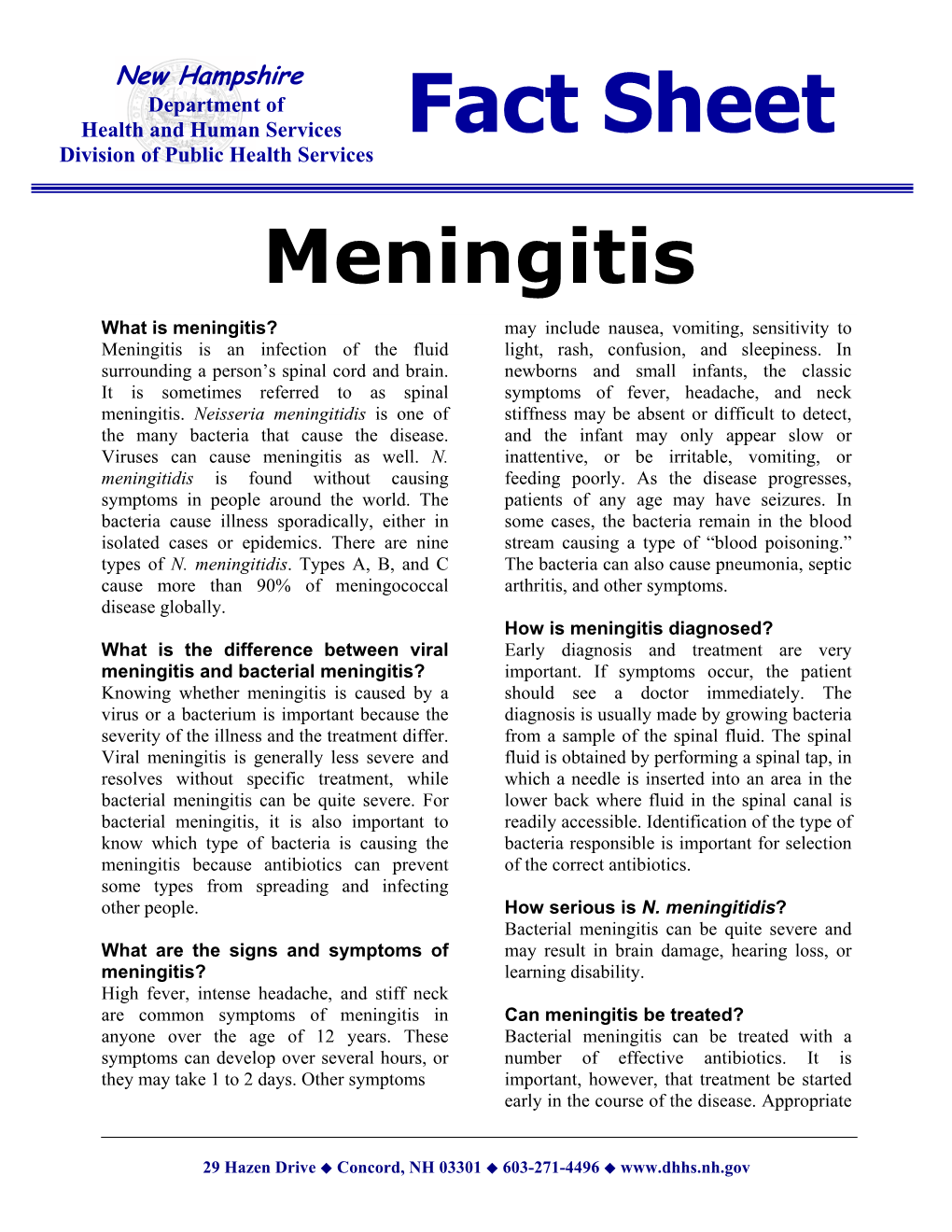 Meningitis Fact Sheet