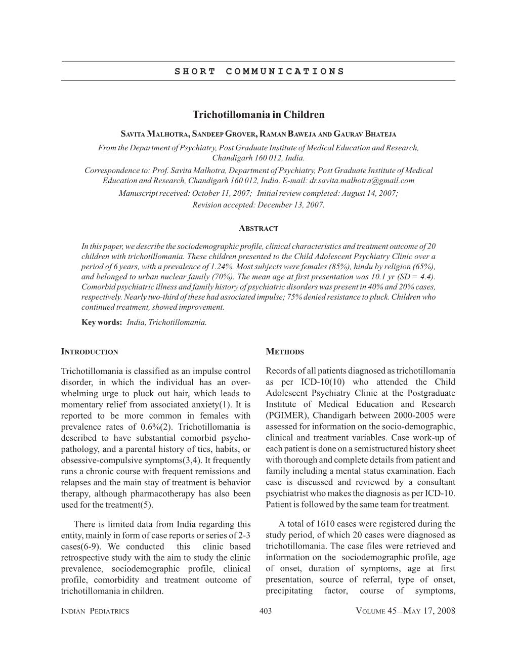 Trichotillomania in Children