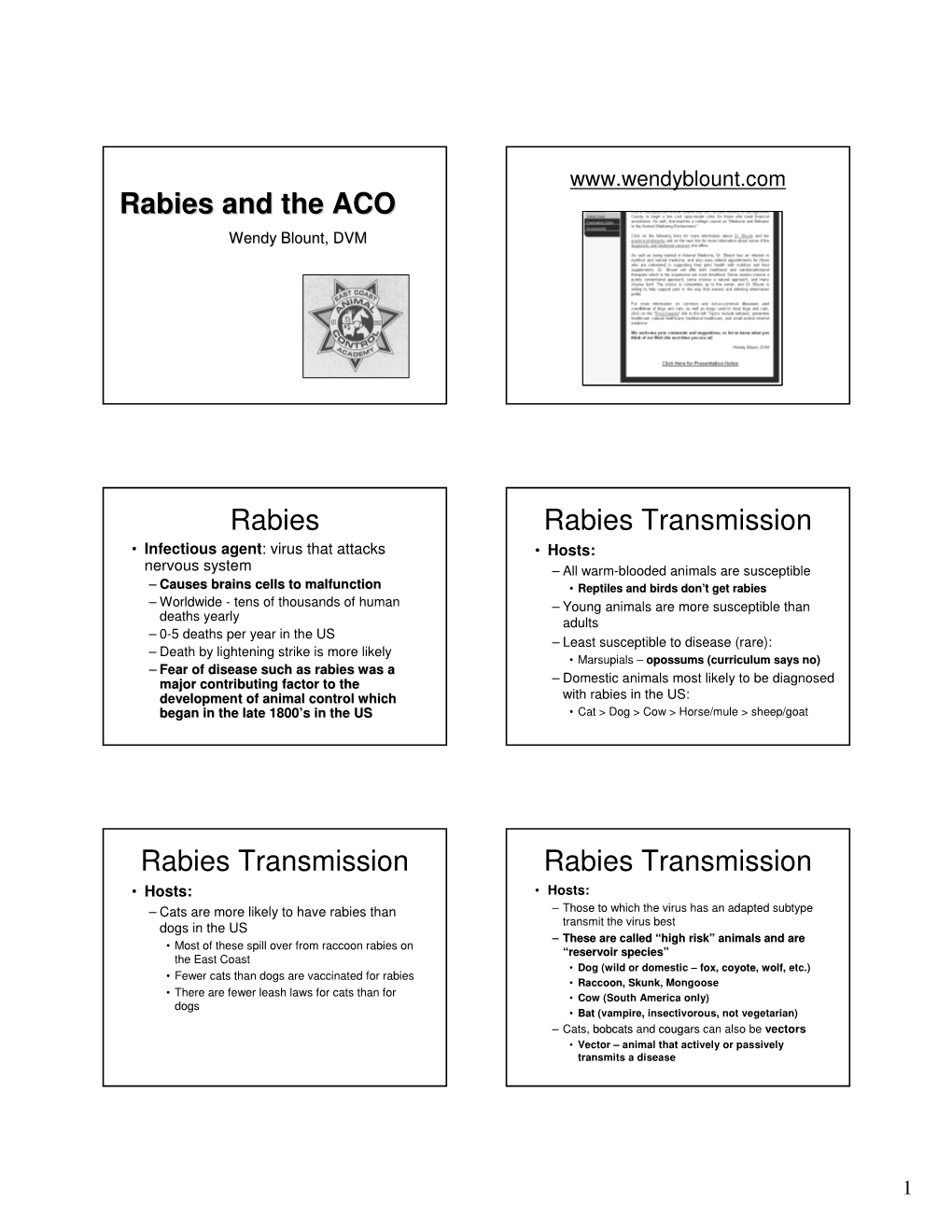 Rabies and the ACO Rabies Rabies Transmission Rabies Transmission
