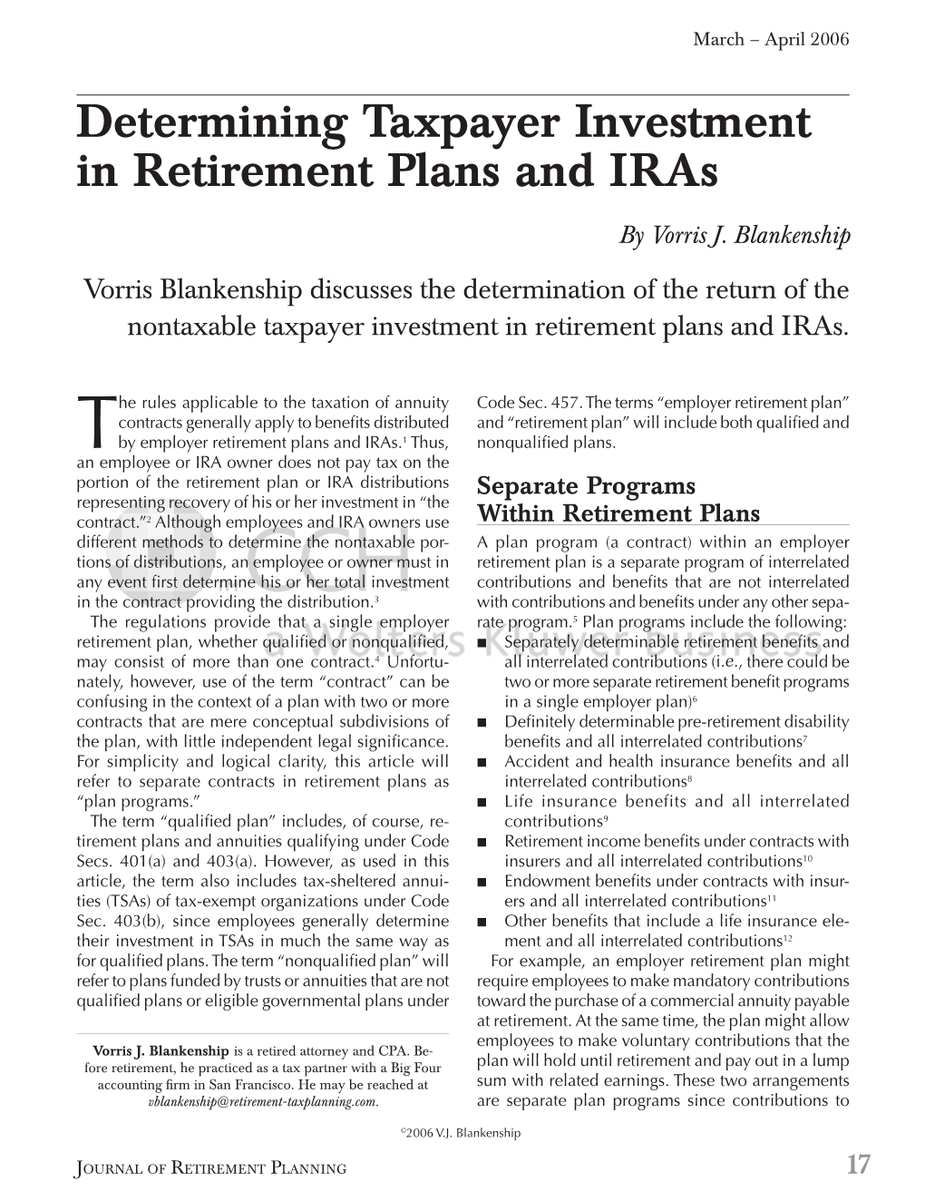 Determining Taxpayer Investment in Retirement Plans and Iras