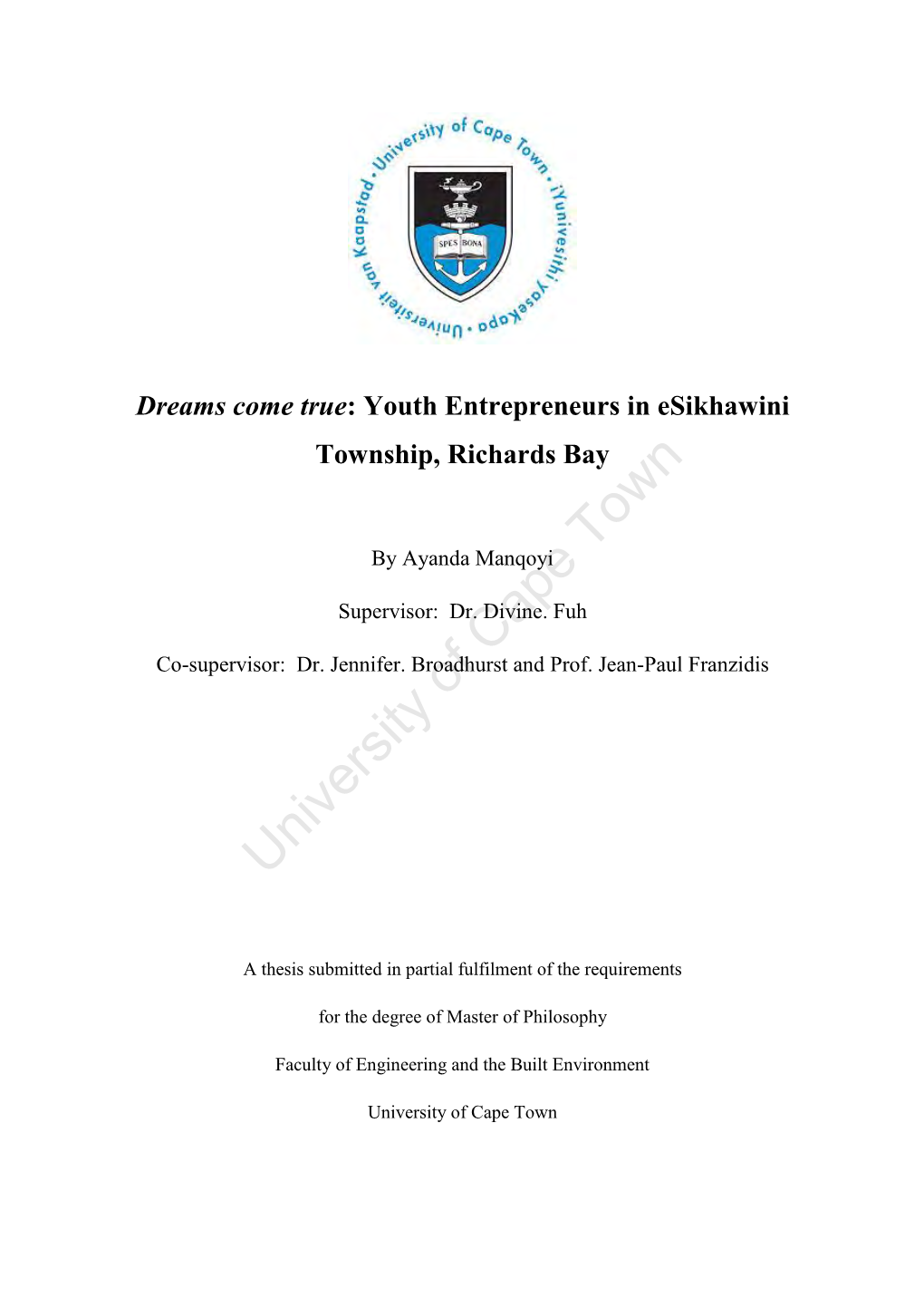 Youth Entrepreneurs in Esikhawini Township, Richards Bay
