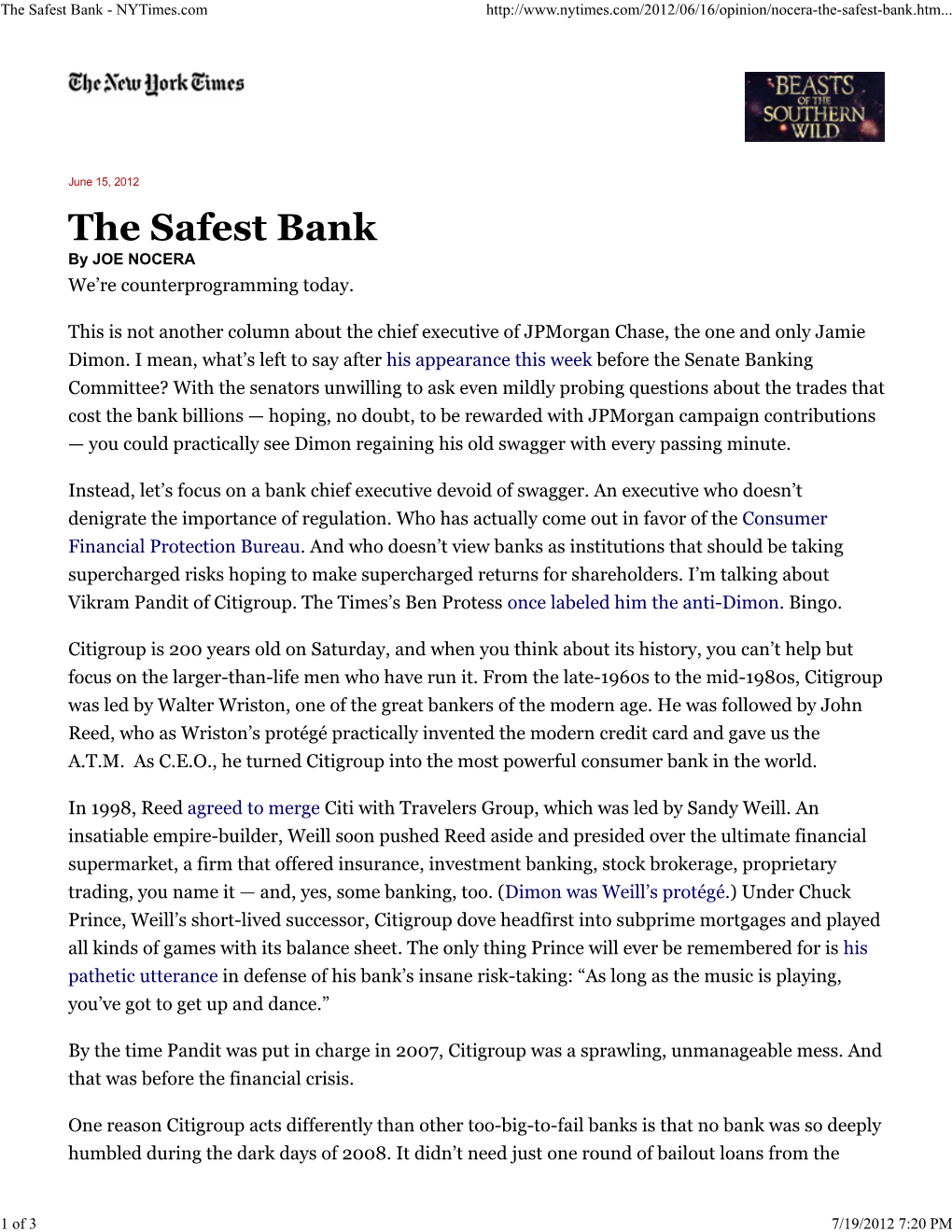 The Safest Bank - Nytimes.Com