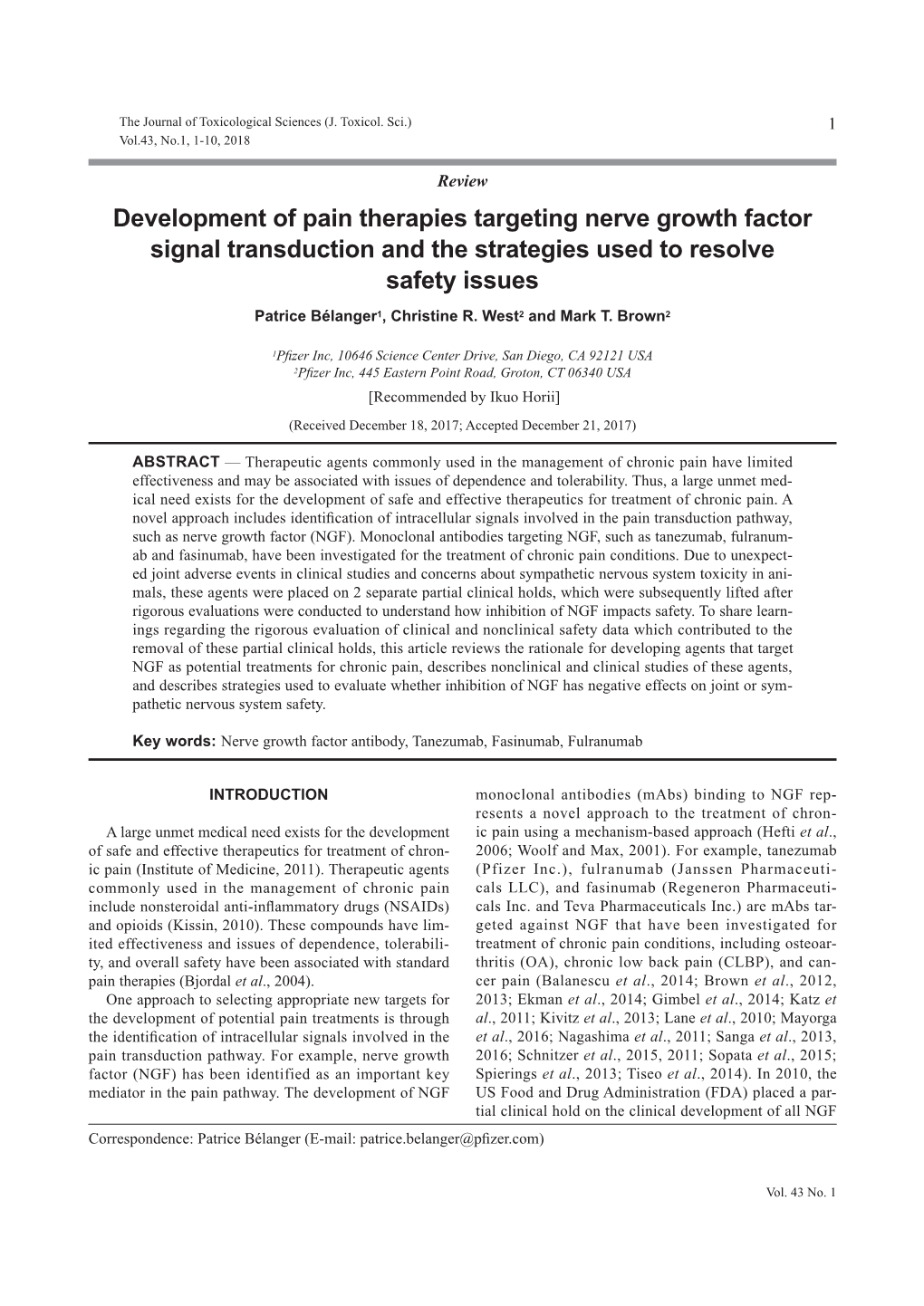 Development of Pain Therapies Targeting Nerve Growth Factor Signal Transduction and the Strategies Used to Resolve Safety Issues