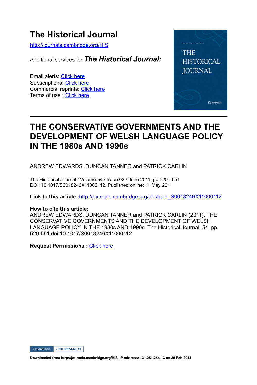 The Historical Journal the CONSERVATIVE