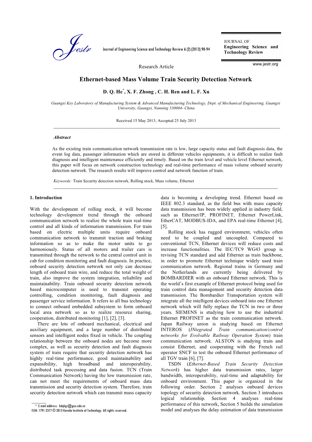 Ethernet-Based Mass Volume Train Security Detection Network