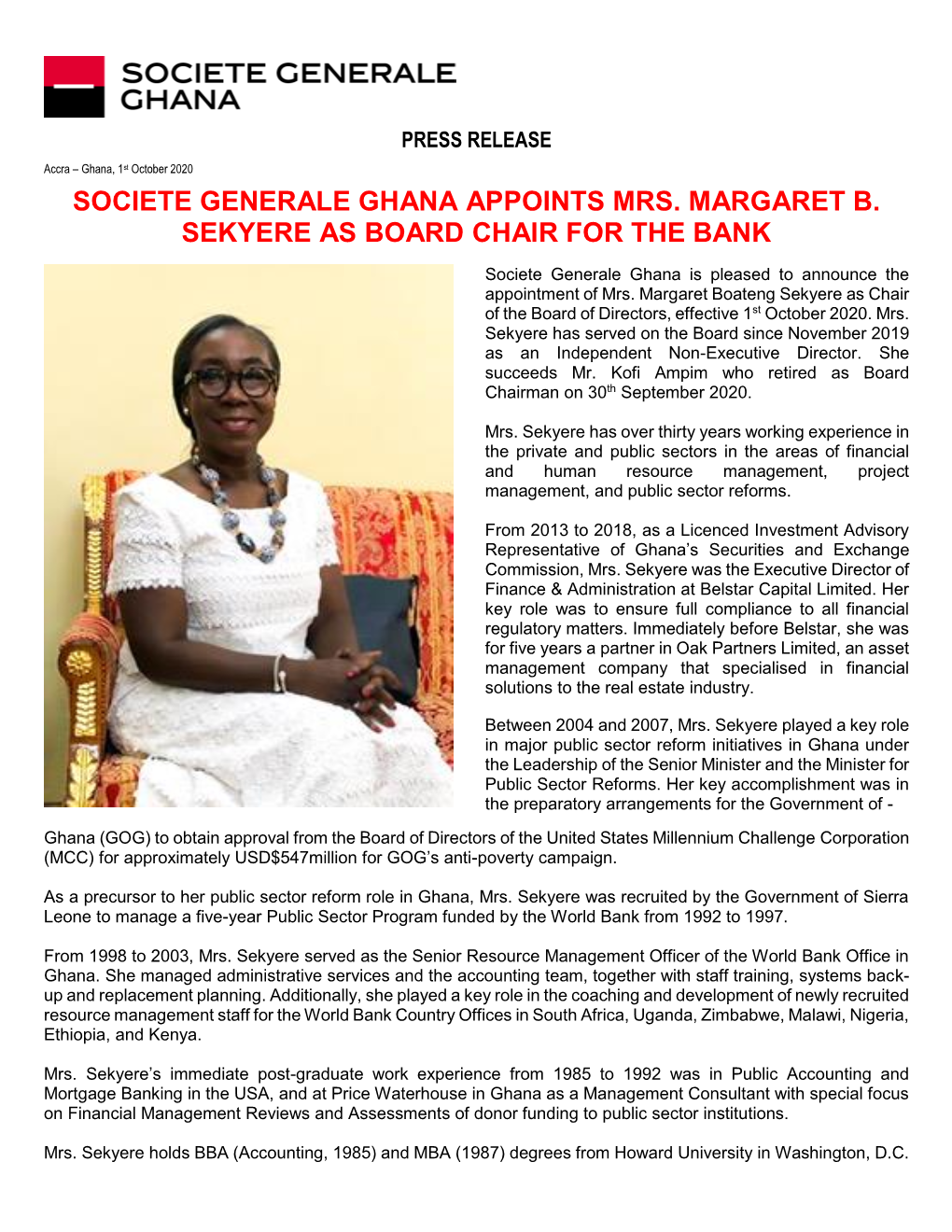 Societe Generale Ghana Appoints Mrs