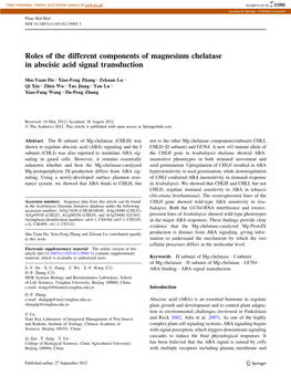 Roles of the Different Components of Magnesium Chelatase in Abscisic Acid Signal Transduction