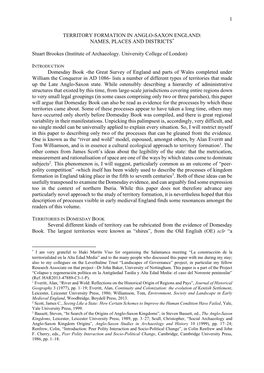 1 Territory Formation in Anglo-Saxon England