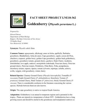 FACT SHEET PROJECT LNE18-362 Goldenberry (Physalis Peruviana